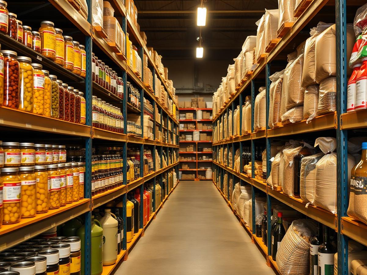 Organized shelves of imported foods at Sultan Foods